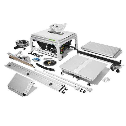 Festool Tischkreissäge TKS 80 EBS-Set – inkl. Sägeblatt, Winkelanschlag, Absaug-Set, Schiebetisch & Zubehör